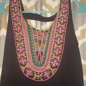 Black maxi with multicolor neckline stitching